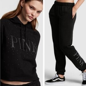 VS PINK Bling Everyday Fleece Hoodie & Sweatpants Set Size XSmall NEW